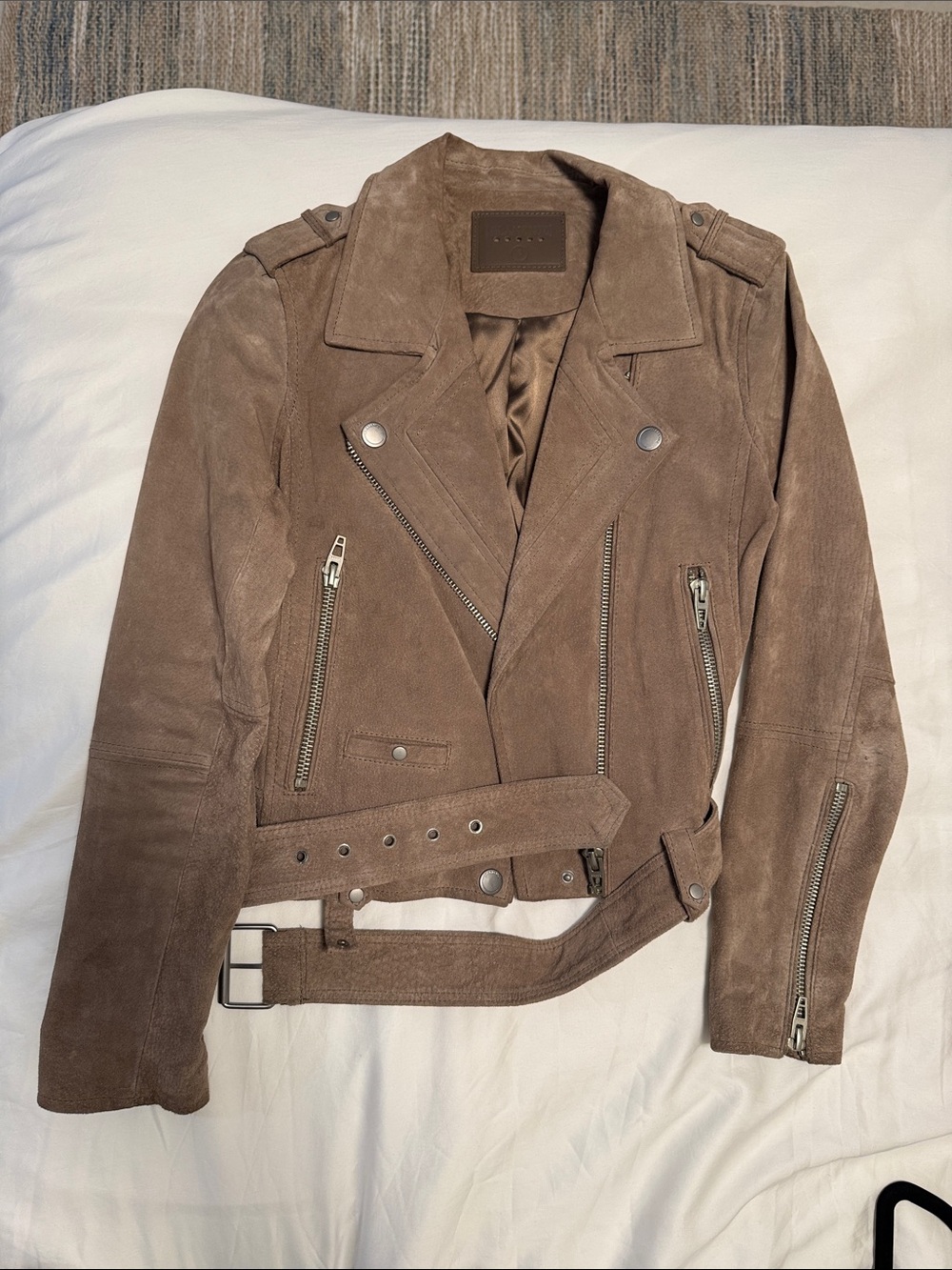 BLANKNYC Suede Moto Jacket in Sand Stoner